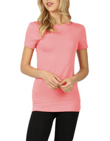 Womens Basic Cotton Crew Neck Short Sleeve Long Tee Shirt Tops- Niobe Clothing