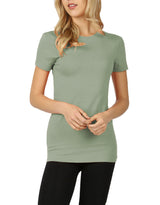Womens Basic Cotton Crew Neck Short Sleeve Long Tee Shirt Tops- Niobe Clothing