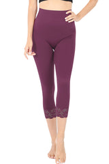 Zenana High Waist Seamless Nylon Capri Lace Trim Leggings - sb_bottoms