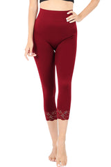Zenana High Waist Seamless Nylon Capri Lace Trim Leggings - sb_bottoms