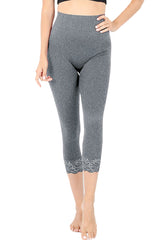 Zenana High Waist Seamless Nylon Capri Lace Trim Leggings - sb_bottoms