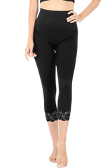 Zenana High Waist Seamless Nylon Capri Lace Trim Leggings - sb_bottoms