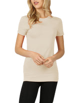Womens Basic Cotton Crew Neck Short Sleeve Long Tee Shirt Tops- Niobe Clothing