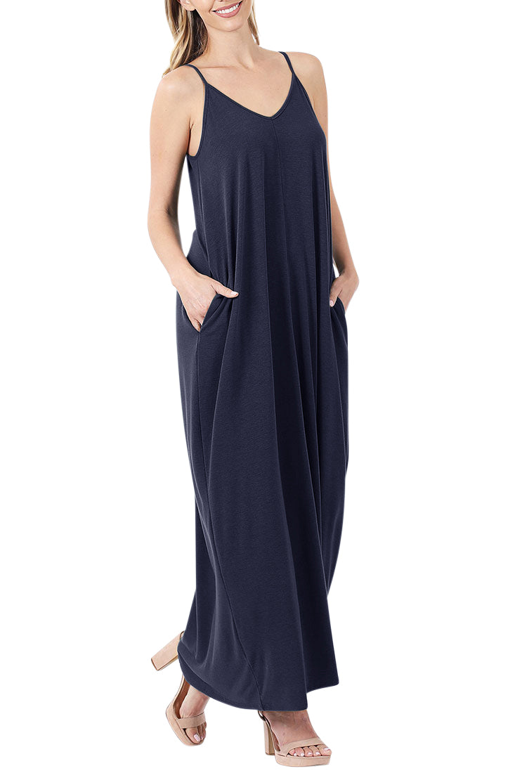 Zenana V-Neck Cami Spaghetti Strap Maxi Dress - Dresses sb_dresses