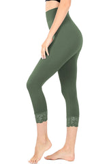 Zenana High Waist Seamless Nylon Capri Lace Trim Leggings - sb_bottoms