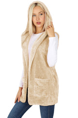 Sleeveless Faux Fur Hooded Vest Vest- Niobe Clothing