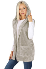Sleeveless Faux Fur Hooded Vest Vest- Niobe Clothing