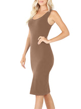 Cotton Sleeveless Bodycon Tank Knee Length Midi Dress