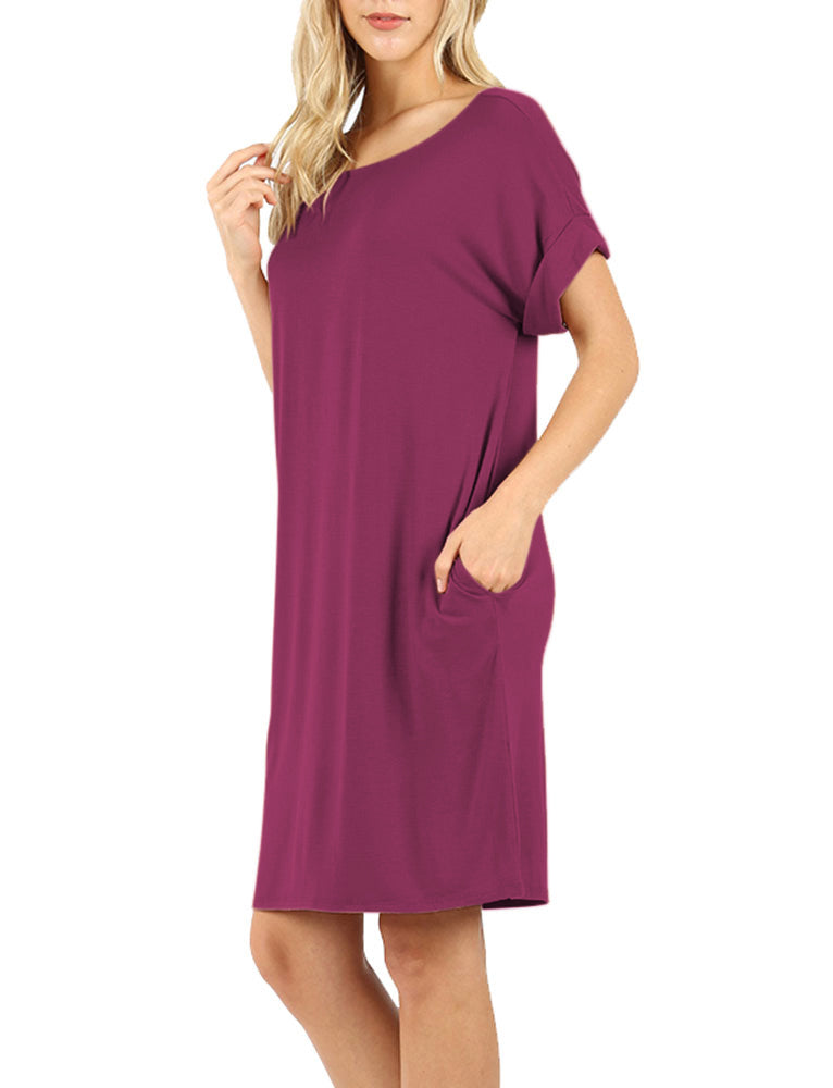 Zenana Rolled Short Sleeve Loose Tunic Shirt Dress - Tunics sb_dresses