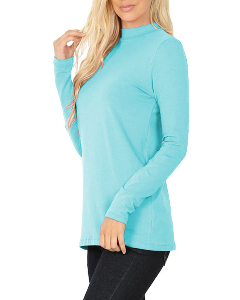Zenana Cotton Long Sleeve Mock Neck - Shirts sb_tops