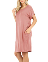 Rolled Short Sleeve Loose Tunic Shirt Dress Tunics- Niobe Clothing