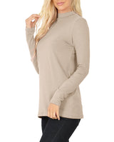 Womens Long Sleeve Cotton Mock Neck Top Tops- Niobe Clothing
