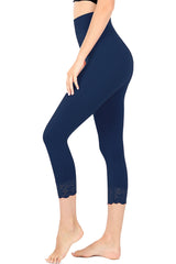 Zenana High Waist Seamless Nylon Capri Lace Trim Leggings - sb_bottoms