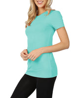 Womens Basic Cotton Crew Neck Short Sleeve Long Tee Shirt Tops- Niobe Clothing