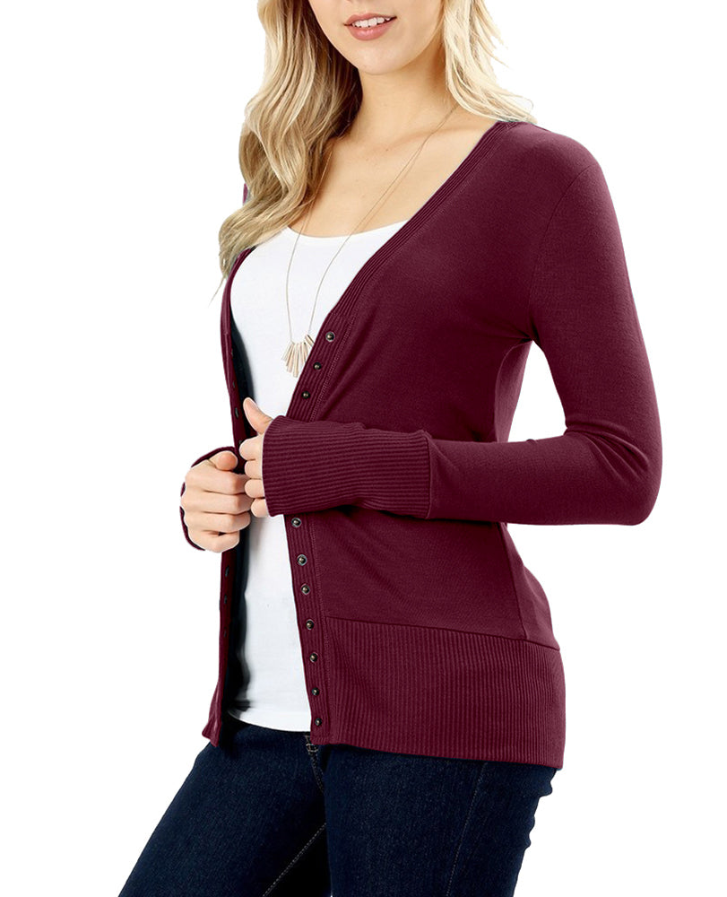 Zenana Snap Button Long Sleeve Sweater Cardigan - Cardigans sb_outerwear