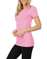 Womens Basic Cotton Crew Neck Short Sleeve Long Tee Shirt Tops- Niobe Clothing