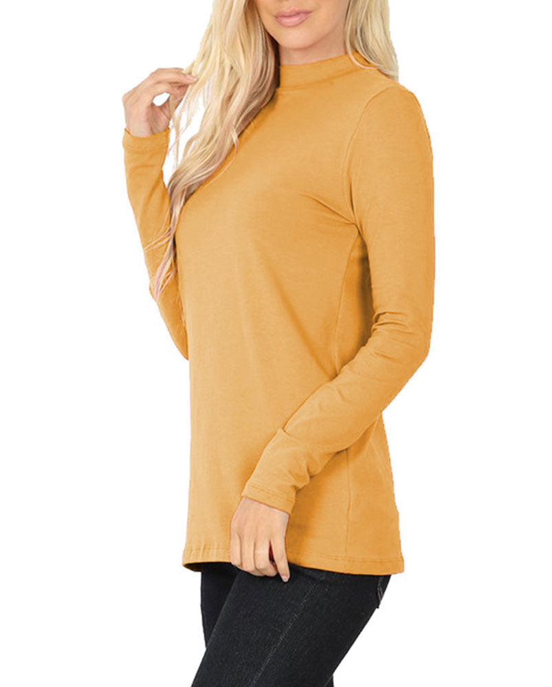 Zenana Cotton Long Sleeve Mock Neck - Shirts sb_tops