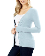 Snap Button Long Sleeve Sweater Cardigan Cardigans- Niobe Clothing