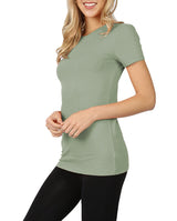 Womens Basic Cotton Crew Neck Short Sleeve Long Tee Shirt Tops- Niobe Clothing
