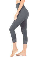 Zenana High Waist Seamless Nylon Capri Lace Trim Leggings - sb_bottoms