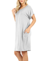 Rolled Short Sleeve Loose Tunic Shirt Dress Tunics- Niobe Clothing
