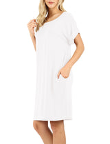 Rolled Short Sleeve Loose Tunic Shirt Dress Tunics- Niobe Clothing
