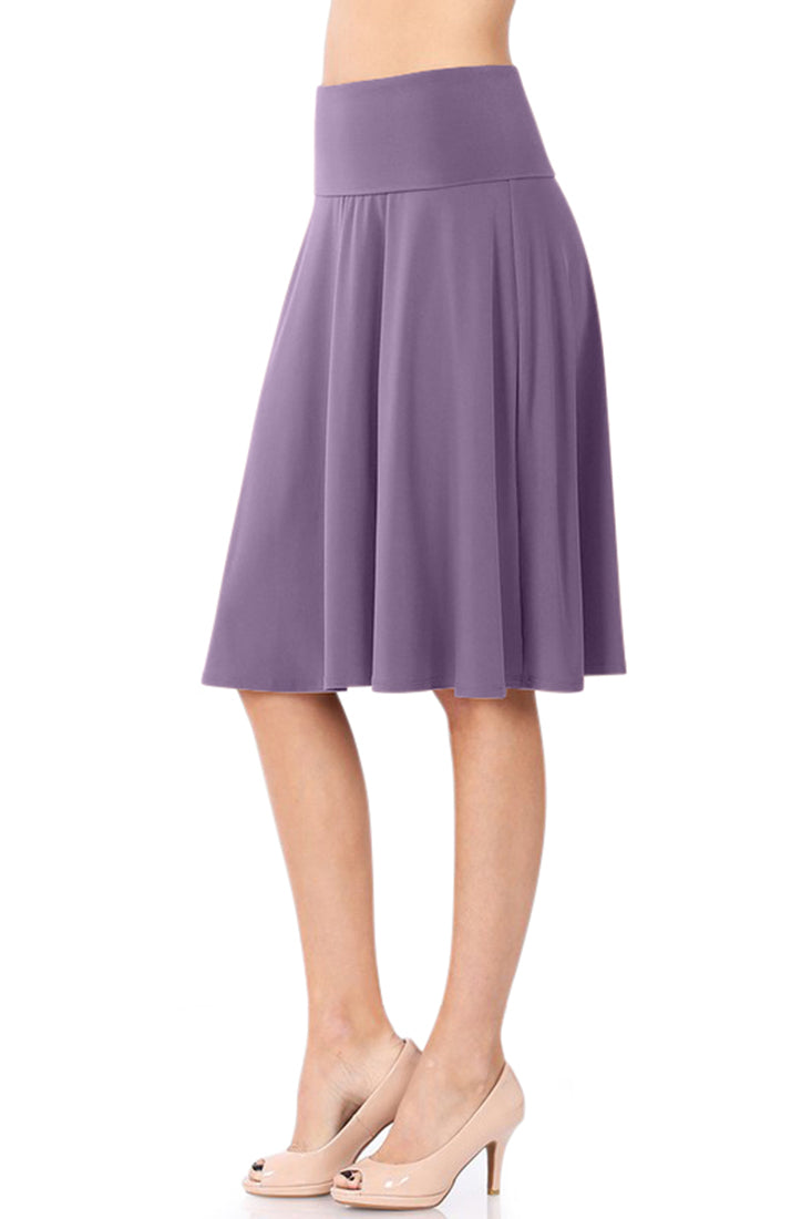Zenana High Waist Fold Over A-Line Flared Midi Swing Skirt - Skirts sb_bottoms