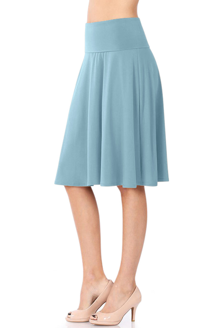 Zenana High Waist Fold Over A-Line Flared Midi Swing Skirt - Skirts sb_bottoms