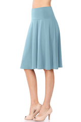 High Waist Fold Over A-Line Flared Midi Swing Skirt