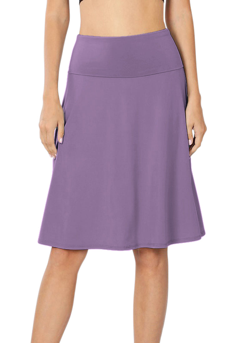Zenana High Waist Fold Over A-Line Flared Midi Swing Skirt - Skirts sb_bottoms