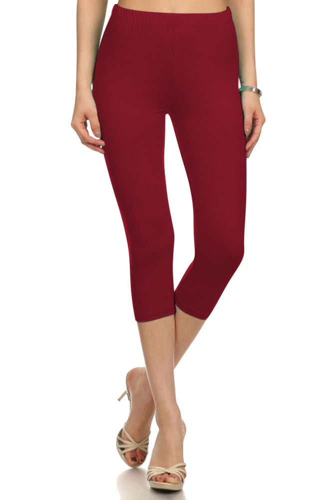 Leggings Depot High Waist Solid Microfiber Ultra Soft Capri Leggings (One Size) - Leggings sb_bottoms