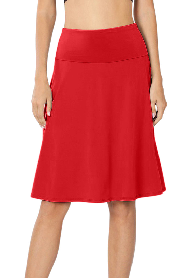 Zenana High Waist Fold Over A-Line Flared Midi Swing Skirt - Skirts sb_bottoms