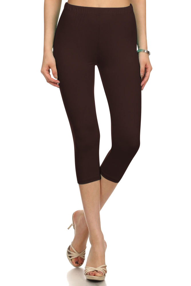 Leggings Depot High Waist Solid Microfiber Ultra Soft Capri Leggings (One Size) - Leggings sb_bottoms