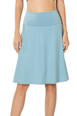 High Waist Fold Over A-Line Flared Midi Swing Skirt