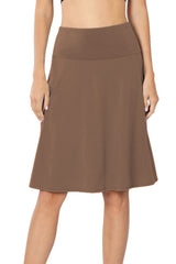 High Waist Fold Over A-Line Flared Midi Swing Skirt