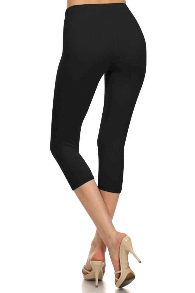 Leggings Depot High Waist Solid Microfiber Ultra Soft Capri Leggings (One Size) - Leggings sb_bottoms