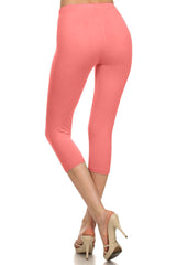 High Waist Solid Microfiber Ultra Soft Capri Leggings (One Size)