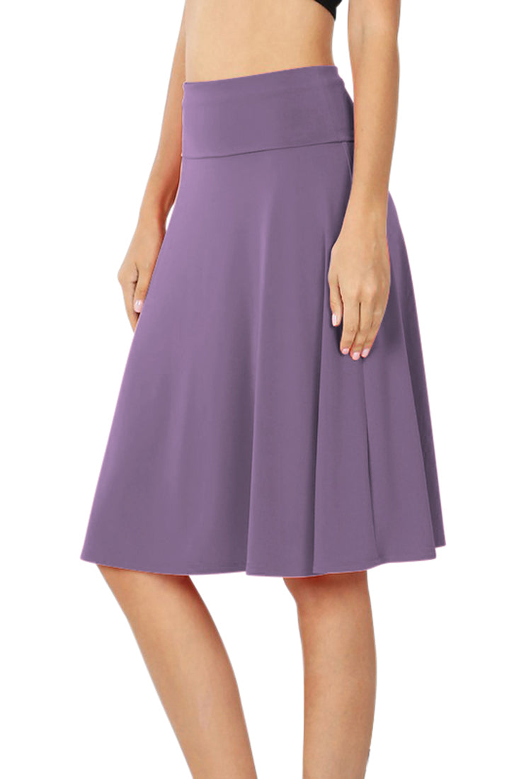 Zenana High Waist Fold Over A-Line Flared Midi Swing Skirt - Skirts sb_bottoms