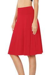 High Waist Fold Over A-Line Flared Midi Swing Skirt