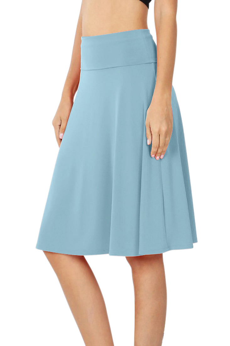 Zenana High Waist Fold Over A-Line Flared Midi Swing Skirt - Skirts sb_bottoms