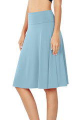 High Waist Fold Over A-Line Flared Midi Swing Skirt