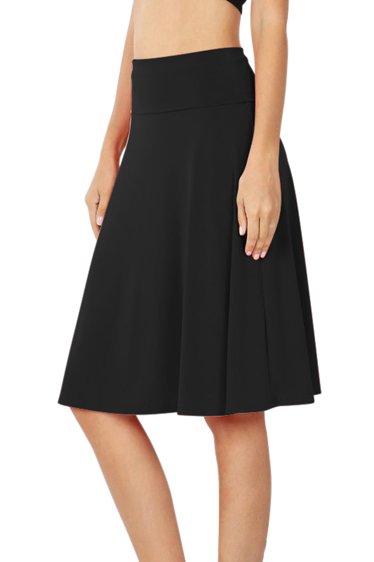 Zenana High Waist Fold Over A-Line Flared Midi Swing Skirt - Skirts sb_bottoms