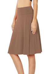 High Waist Fold Over A-Line Flared Midi Swing Skirt