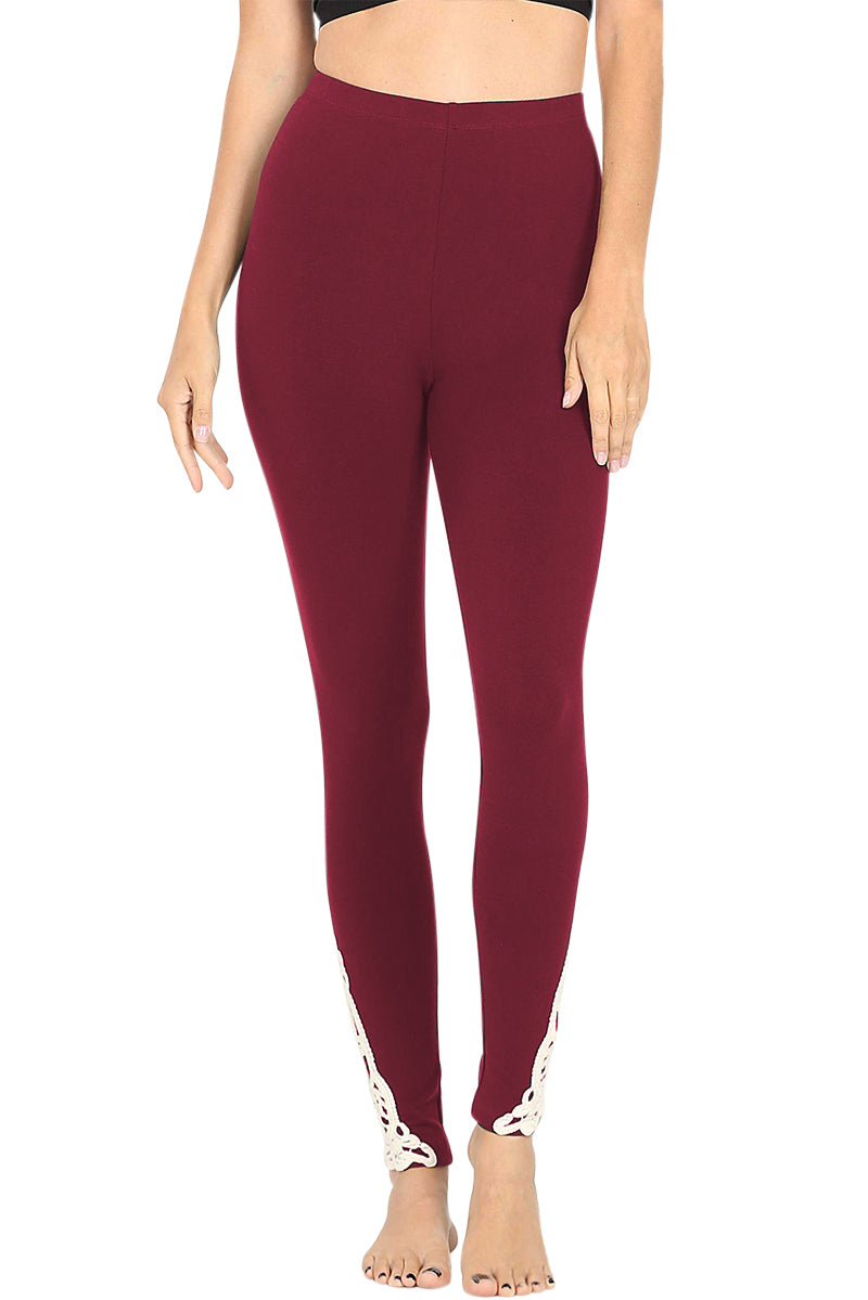 Zenana Cotton Full Length Ankle Lace Leggings - Leggings sb_bottoms