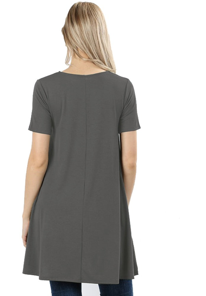 Zenana Short Sleeve Flared Straight Hem Tunic - sb_dresses