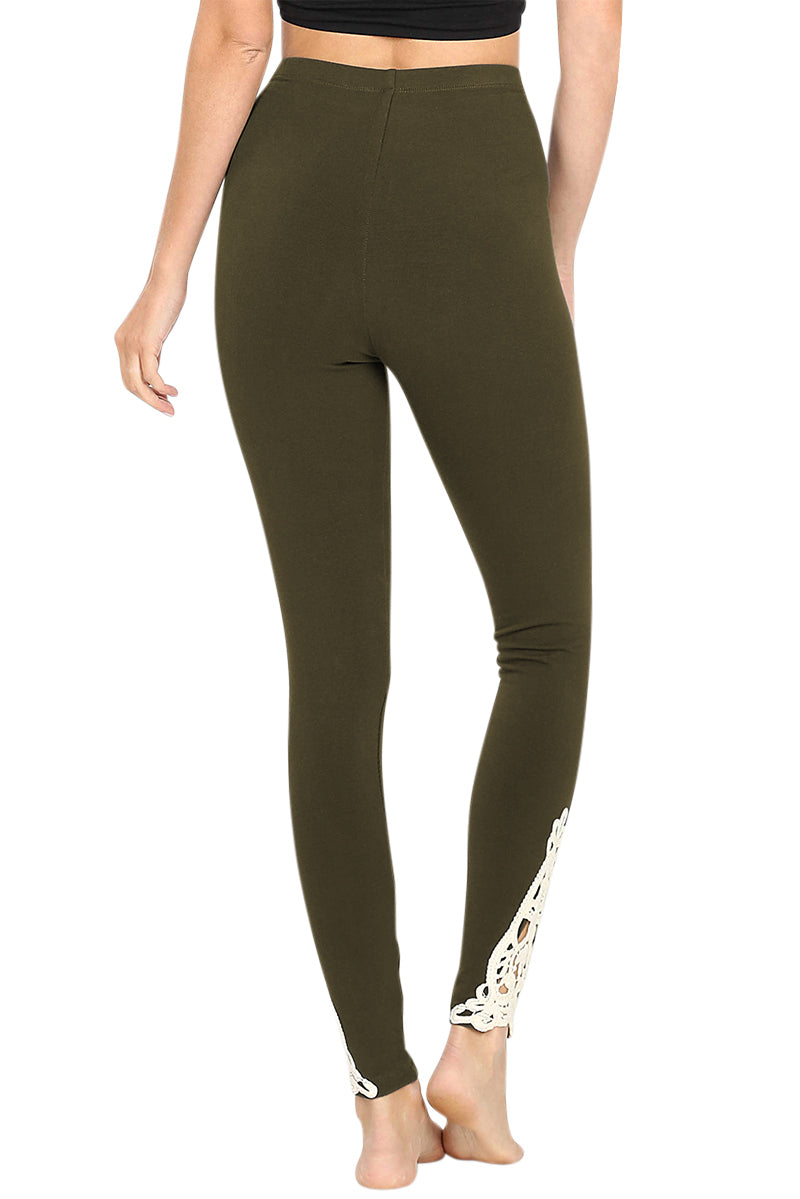Zenana Cotton Full Length Ankle Lace Leggings - Leggings sb_bottoms