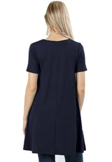 Short Sleeve Flared Straight Hem Tunic Tunics- Niobe Clothing