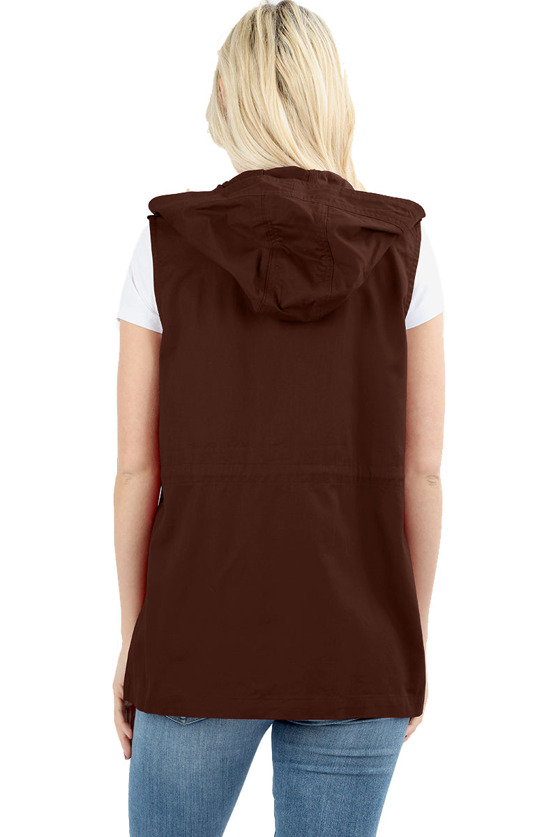 Zenana Sleeveless Utility Hoodie Military Vest - Vests sb_outerwear