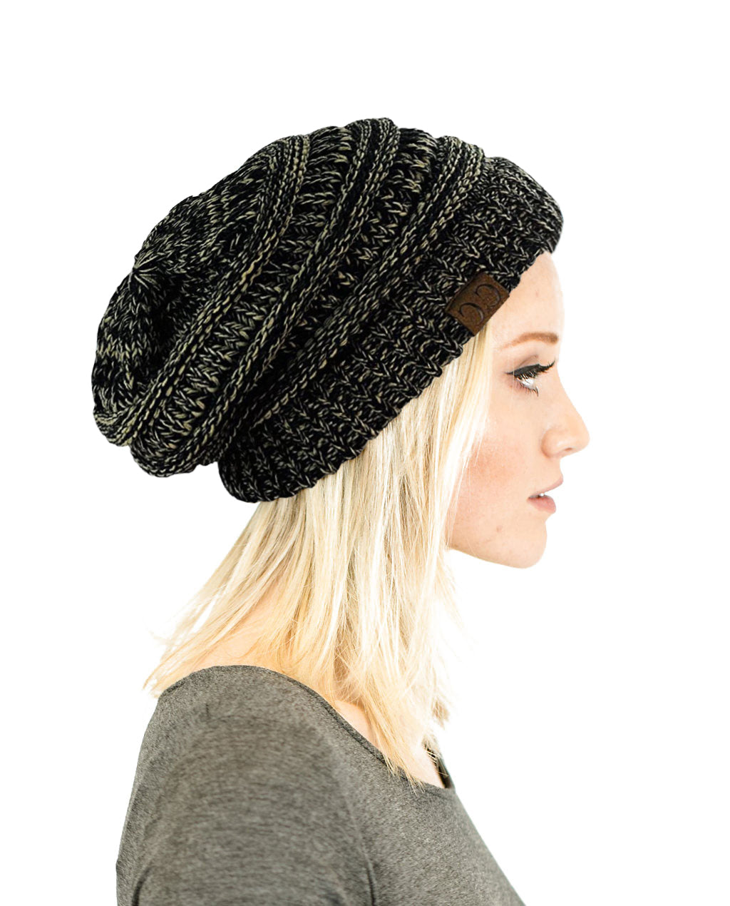 C.C. Two-Toned Unisex Soft Stretch Knit Slouchy Skull Beanie - Beanies Hats