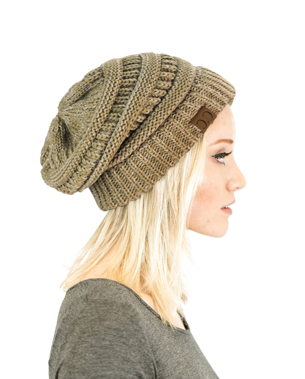 C.C. Two-Toned Unisex Soft Stretch Knit Slouchy Skull Beanie - Beanies Hats